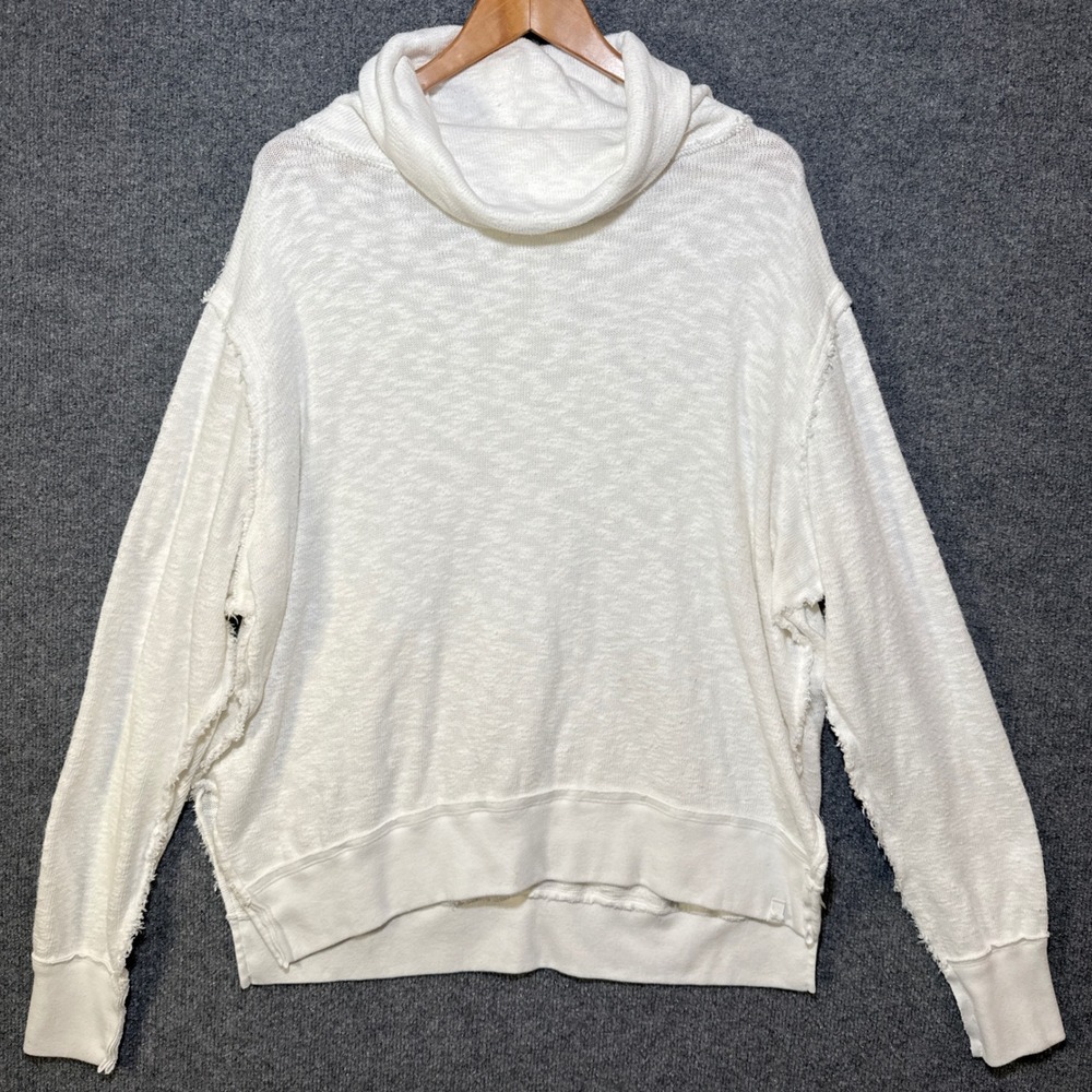 We The Free Sweater Womens Small Cowl Neck Distressed Pullover White